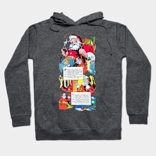 Retro Santa Claus handing out toys down the chimneys at Merry Christmas Vintage Comic Book Hoodie